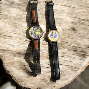 Vintage Disney Character Watches with Black Straps